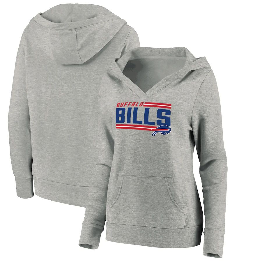 Women Buffalo Bills Fanatics Branded Heathered Gray On Side Stripe V-Neck Pullover Hoodie->women nfl jersey->Women Jersey